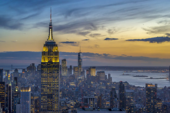 sunset over the empire state building. New York